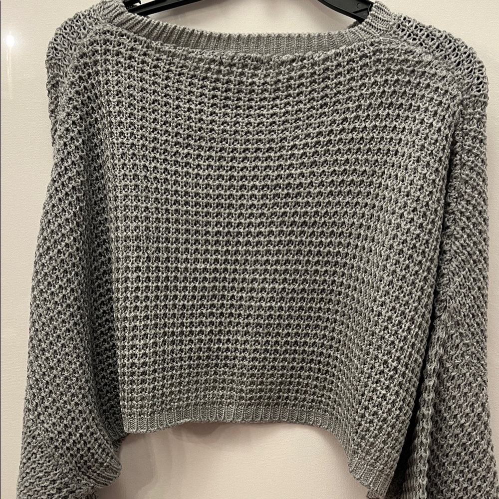 Boohoo Cropped Charcoal Waffle Knit Sweater - Picture 8 of 9